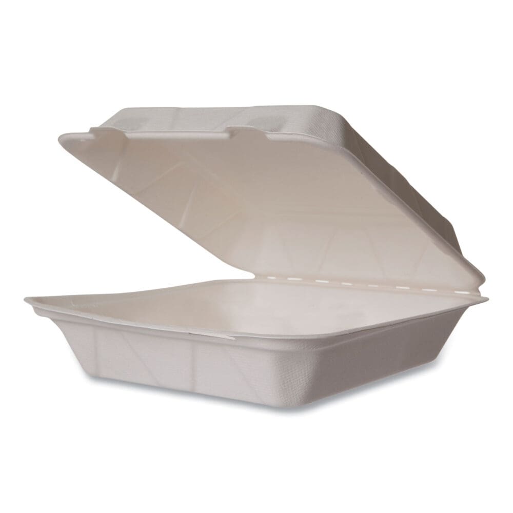 Nourish Molded Fiber Takeout Containers, 5 x 9 x 2, White, Sugarcane, 200/Carton