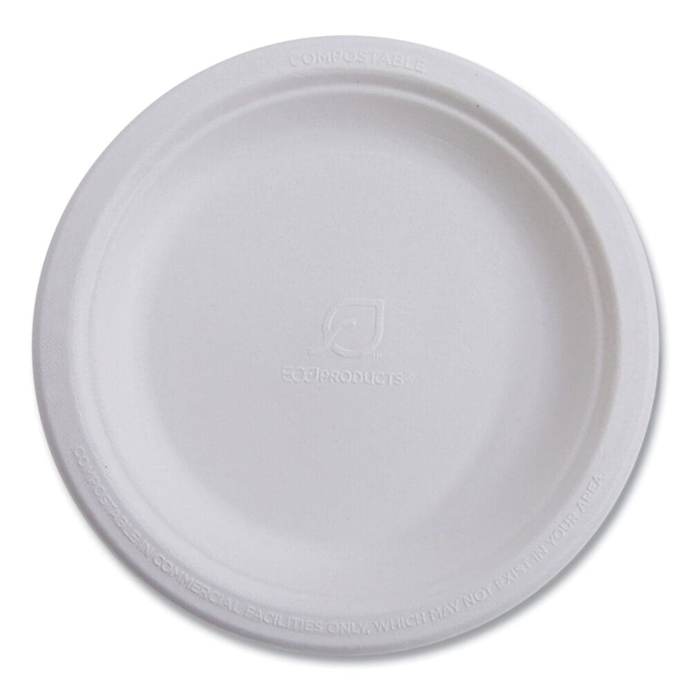 Renewable Sugarcane Plates, 10" dia, Natural White, 500/Carton