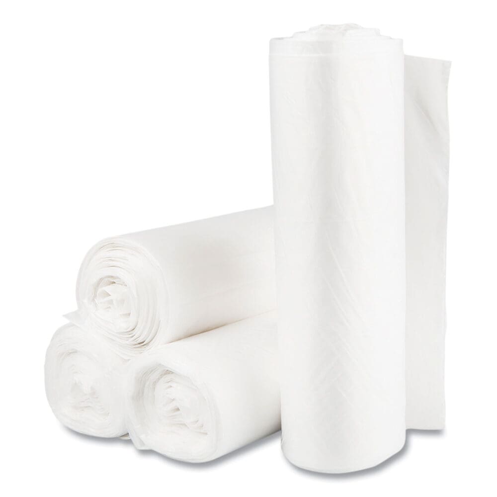 High-Density Commercial Can Liners Value Pack, 60 gal, 14 mic, 38" x 58", Clear, 25 Bags/Roll, 8 Interleaved Rolls/Carton