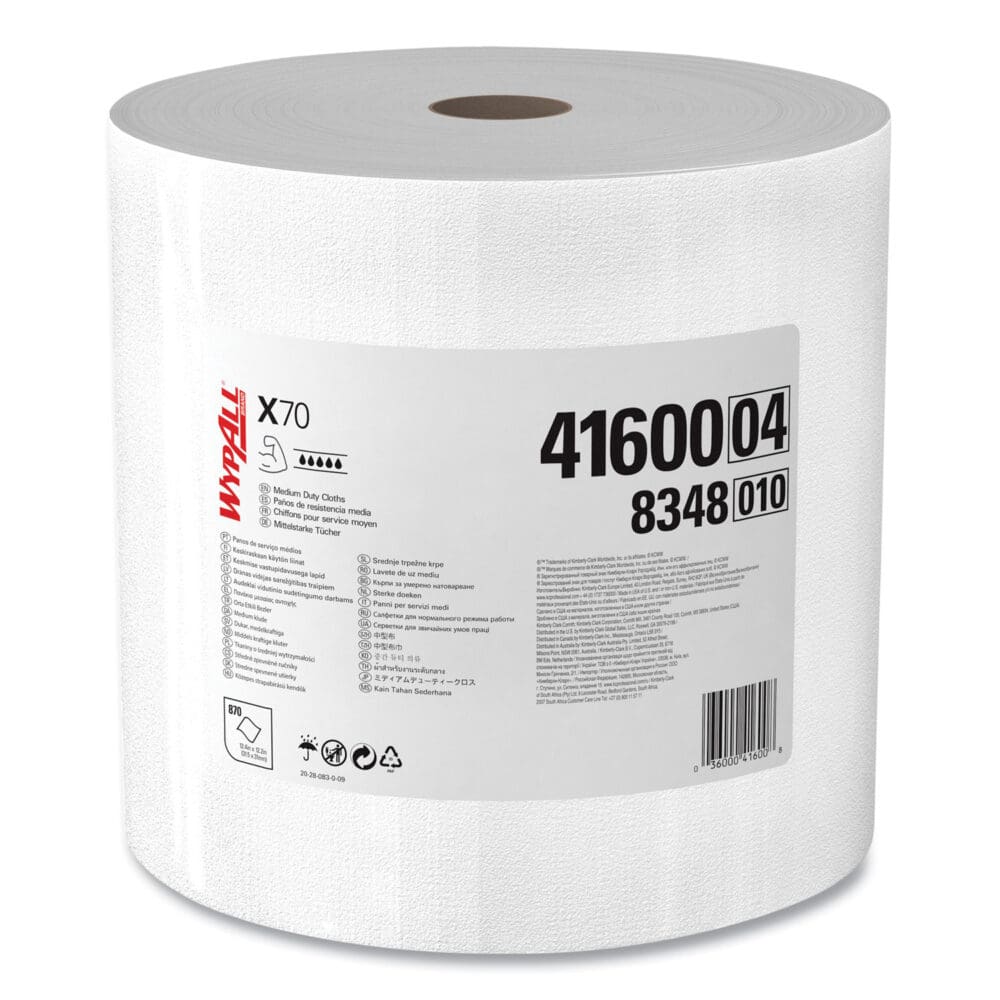 X70 Cloths, Jumbo Roll, Perf., 12.4 x 12.2, White, 870 Towels/Roll